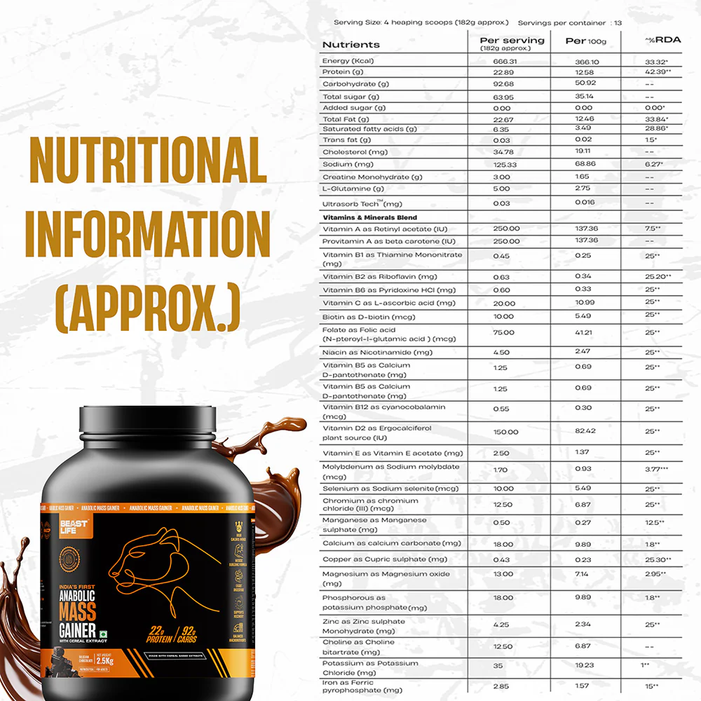 Anabolic Mass Gainer with Ultrasorb Tech | No Maltodextrin | Belgian Chocolate | 2.5 kg - Image 7