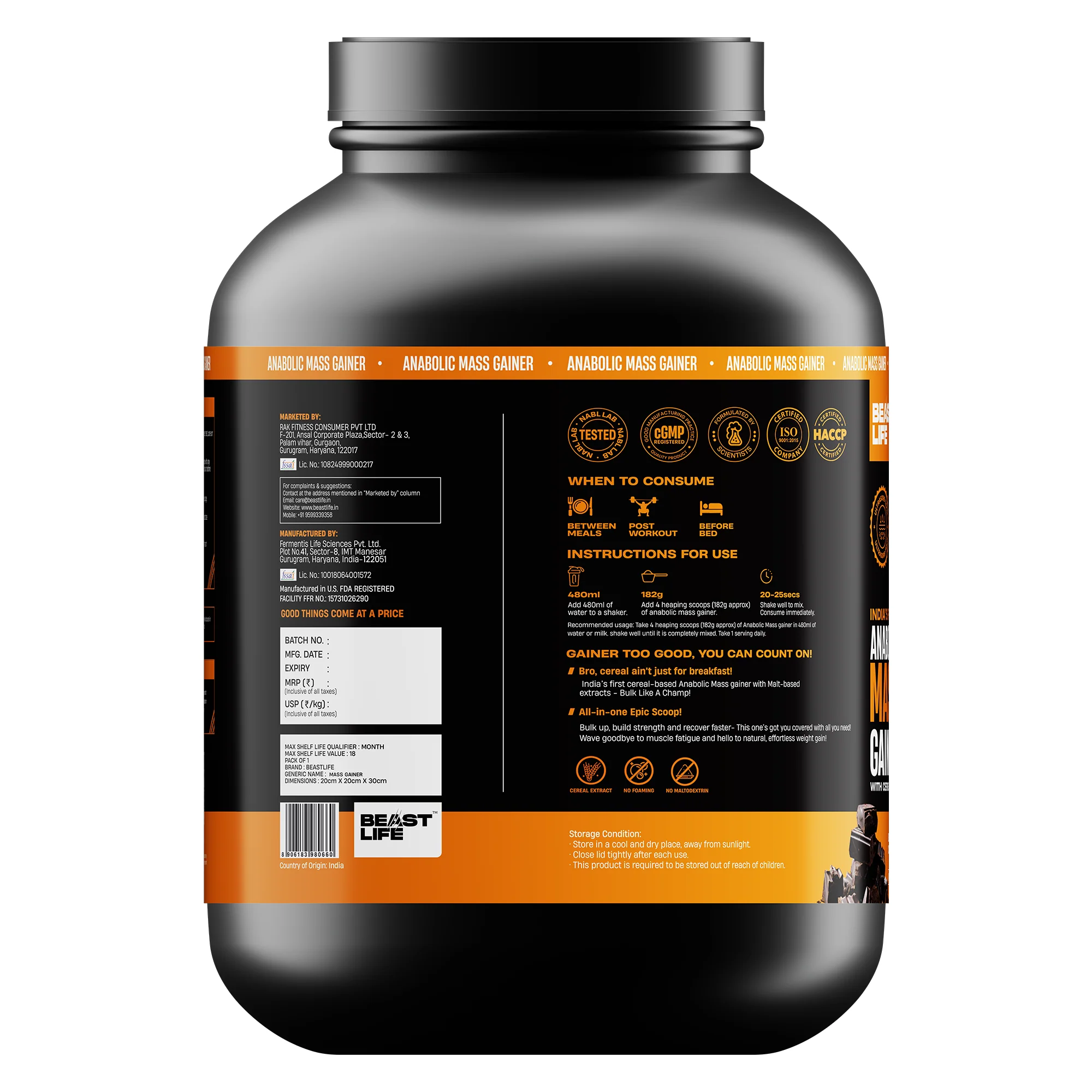 Anabolic Mass Gainer with Ultrasorb Tech | No Maltodextrin | Belgian Chocolate | 2.5 kg - Image 9