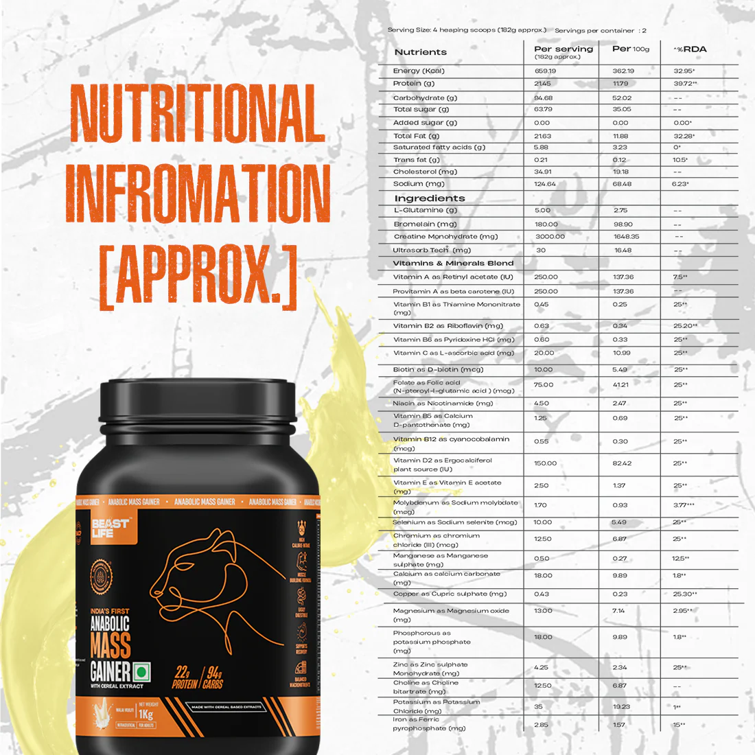 Anabolic Mass Gainer with Ultrasorb Tech | No Maltodextrin | Malai Kulfi | 1 kg - Image 8