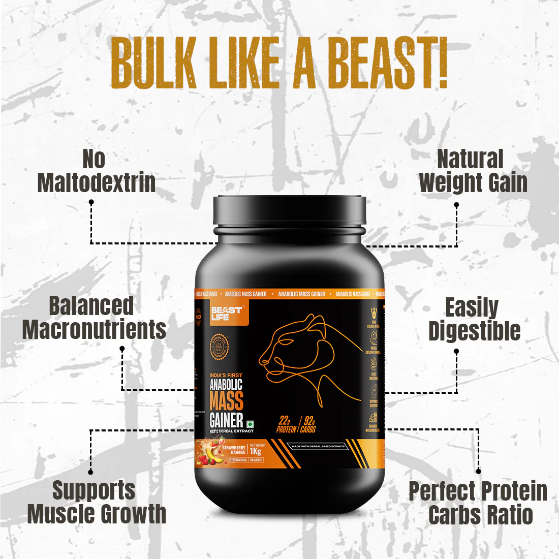 Anabolic Mass Gainer with Ultrasorb Tech | No Maltodextrin | Strawberry Banana | 1 kg - Image 3