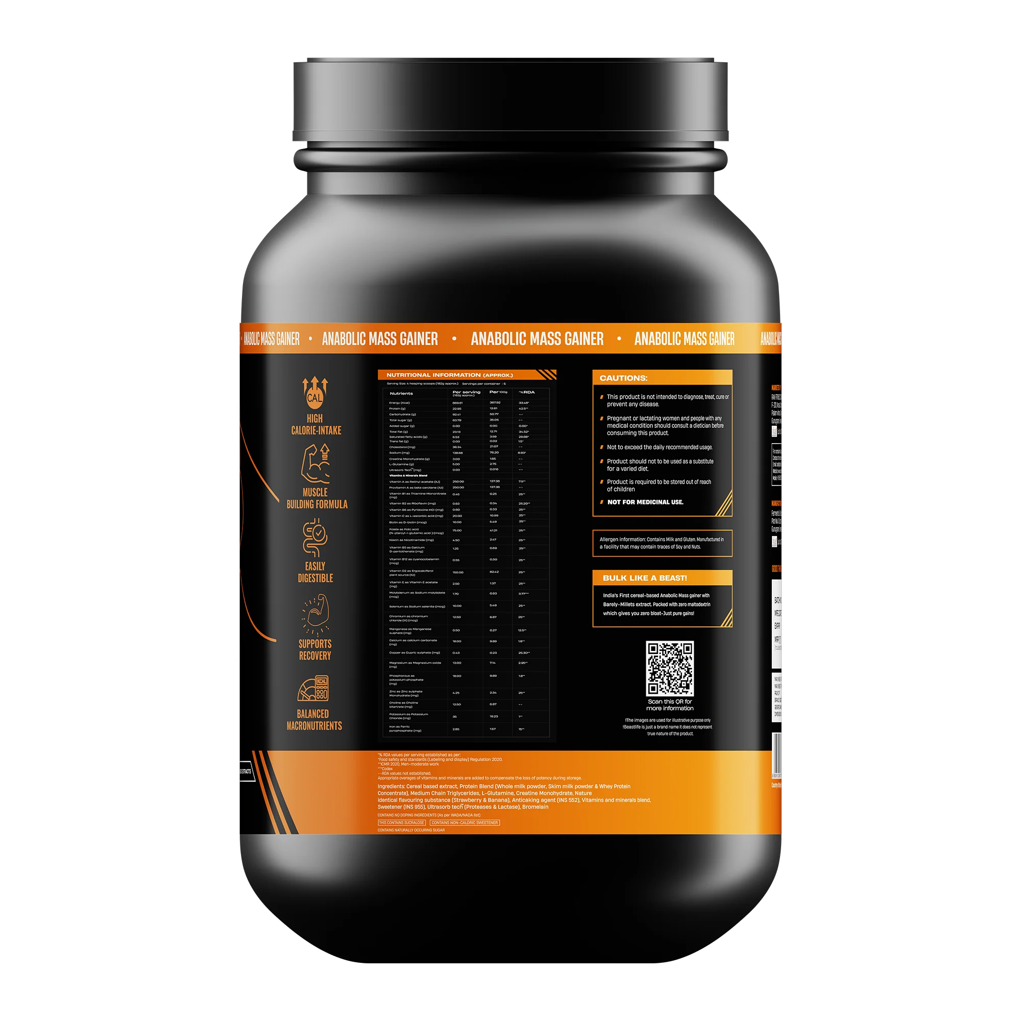 Anabolic Mass Gainer with Ultrasorb Tech | No Maltodextrin | Strawberry Banana | 1 kg - Image 8