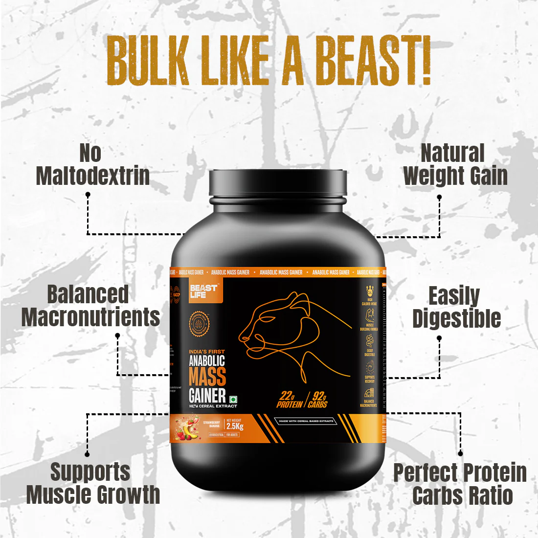 Anabolic Mass Gainer with Ultrasorb Tech | No Maltodextrin | Strawberry Banana | 2.5 kg - Image 3
