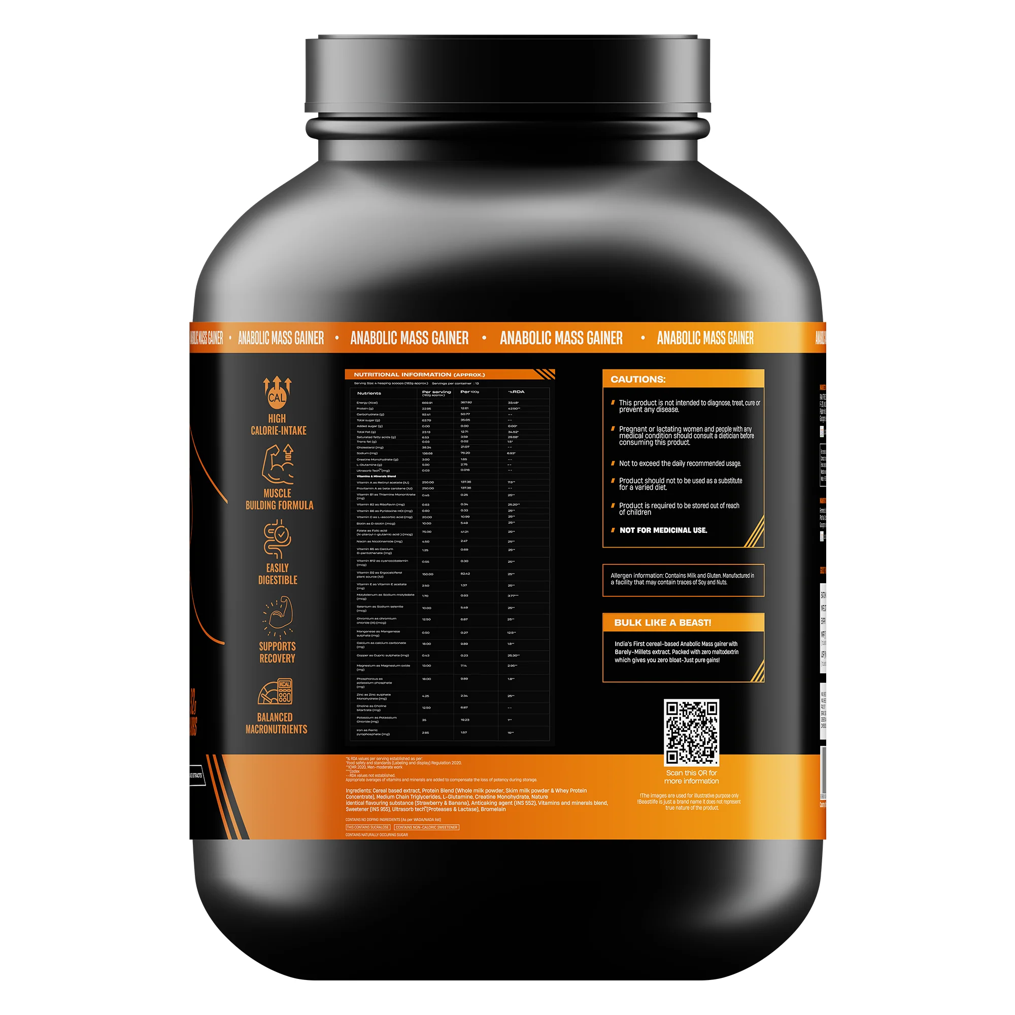 Anabolic Mass Gainer with Ultrasorb Tech | No Maltodextrin | Strawberry Banana | 2.5 kg - Image 8