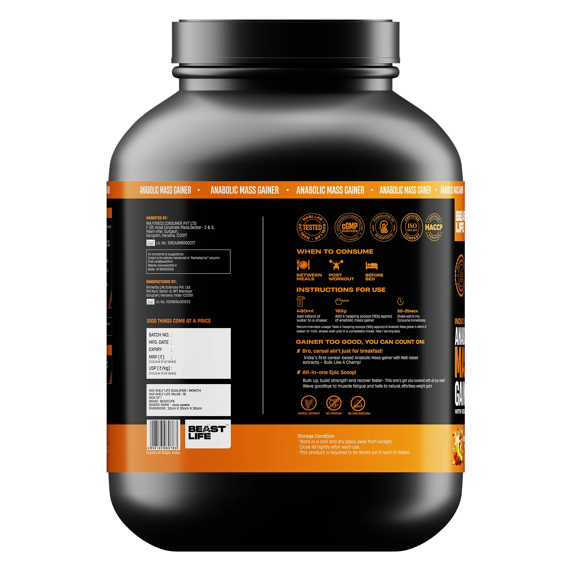 Anabolic Mass Gainer with Ultrasorb Tech | No Maltodextrin | Strawberry Banana | 2.5 kg - Image 9