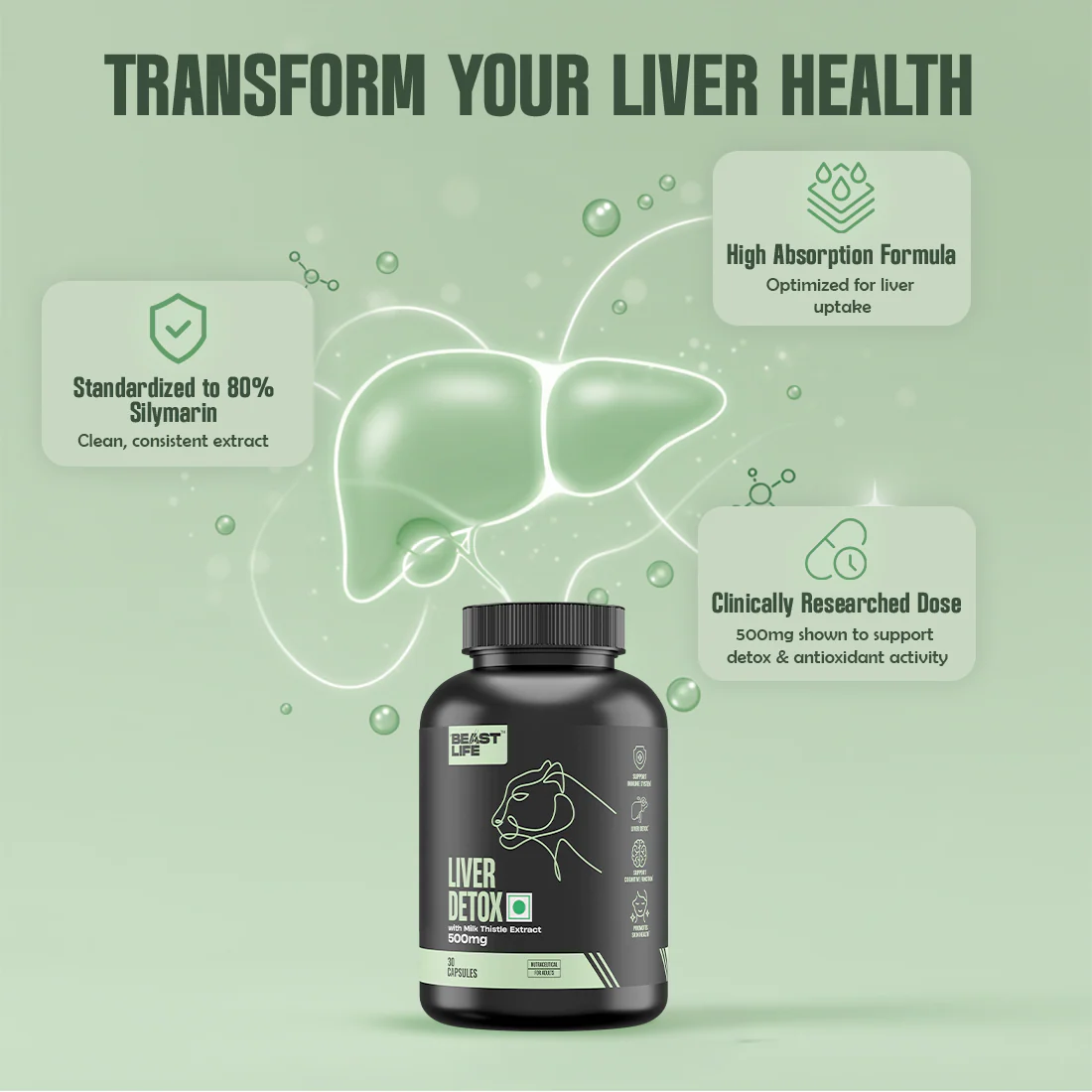 Liver Detox Supplement with Milk Thistle Extract 500mg | 90 Day Pack - Image 3