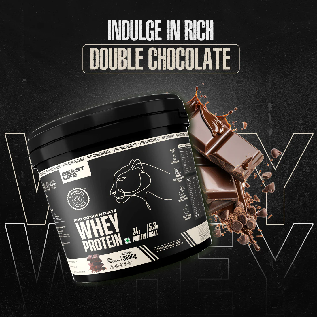 Pro Concentrate Whey Protein with Ultrasorb Tech | Rich Chocolate | Free Gym Bag and Shaker | 3.696 kg - Image 4