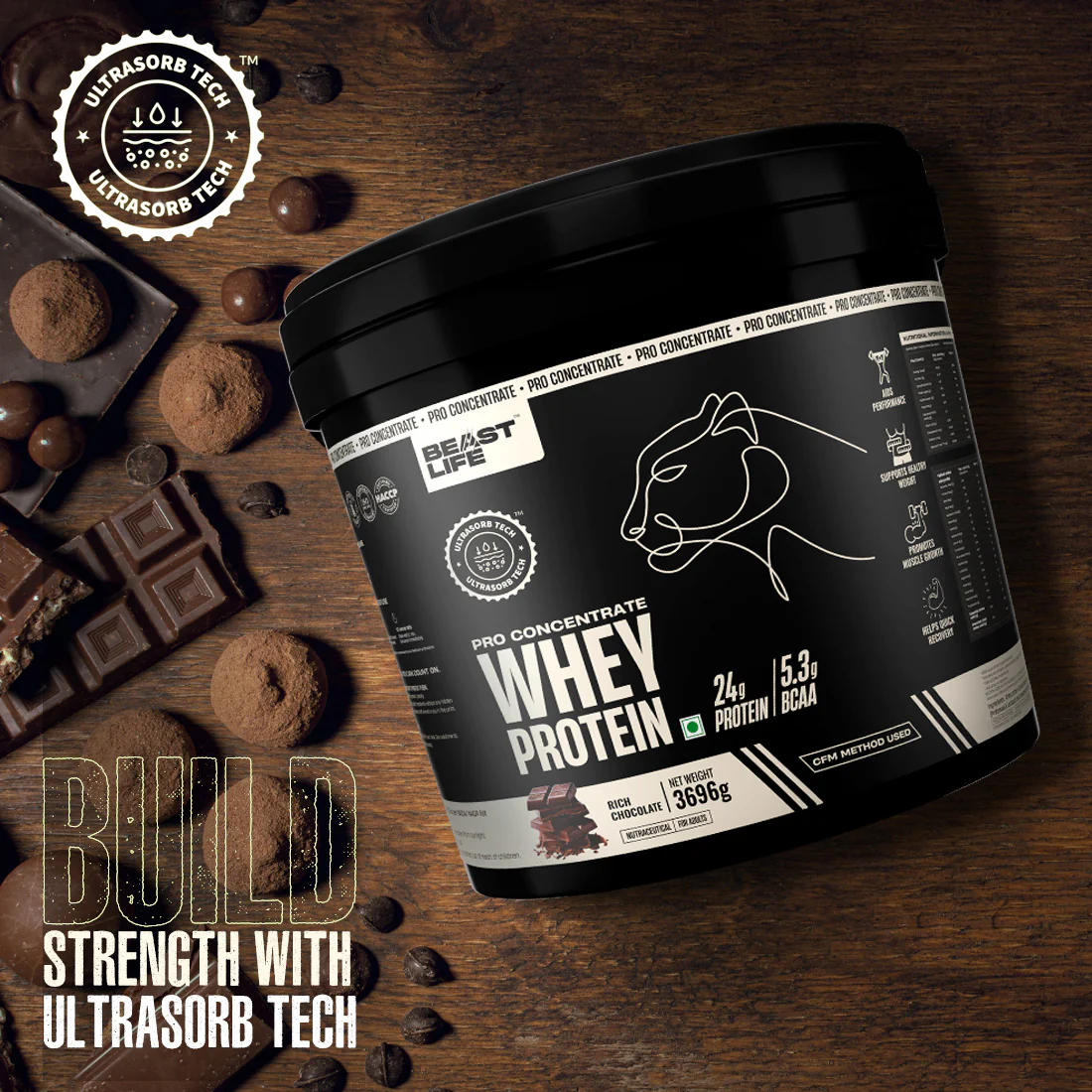 Pro Concentrate Whey Protein with Ultrasorb Tech | Rich Chocolate | Free Gym Bag and Shaker | 3.696 kg - Image 5